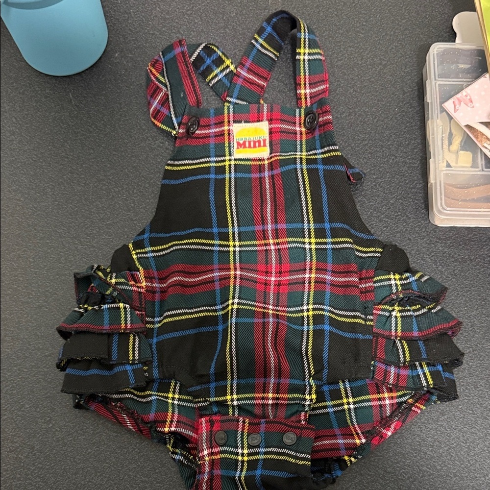 Harajuku Lovers Plaid Ruffle Baby Romper in Black, Red, Blue